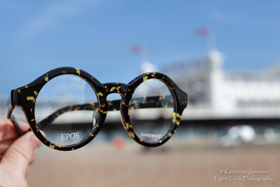 Frames in The Lanes Epos specs with Brighton Palace Pier in the background